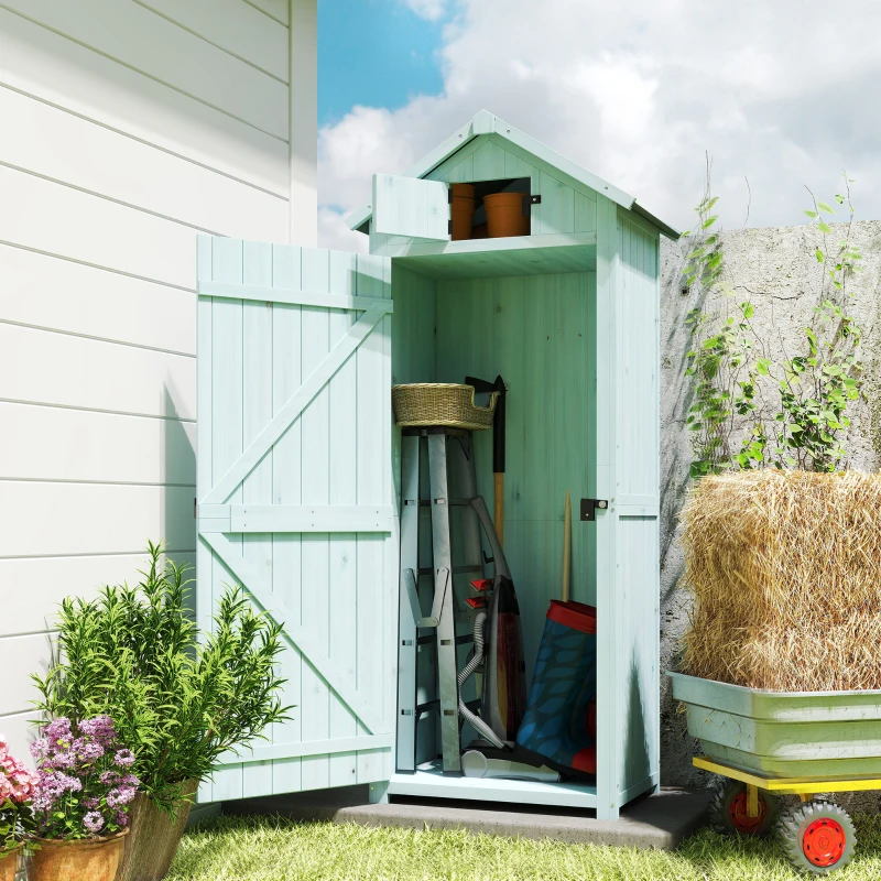 Outsunny 30" x 21" x 71" Garden Storage Shed, Outdoor Tool Utility Storage House  with 3 Tier Shelves and Roof, Blue