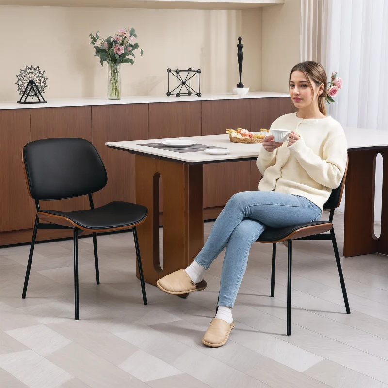 HOMCOM Dining Chairs Set of 2, Mid Century Modern Dining Room Chairs with Bentwood Back and Metal Legs for Kitchen Living Room