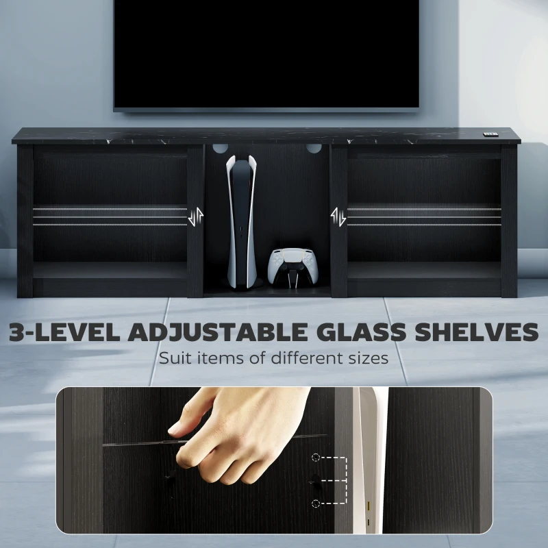 HOMCOM TV Stand with LED Lights, Modern Entertainment Center with Adjustable Glass Shelves, for TVs up to 65 Inch, Black