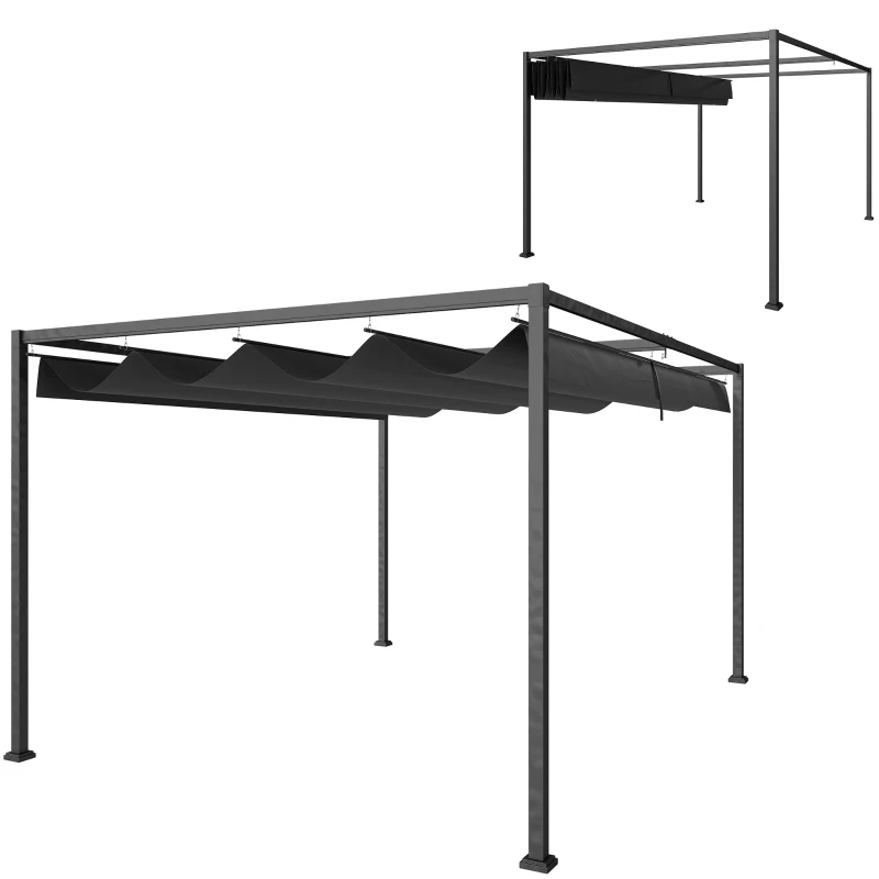 Outsunny 10' x7' Patio Pergola with Retractable Canopy, Outdoor Sun Shelter, Yard Shade, Black