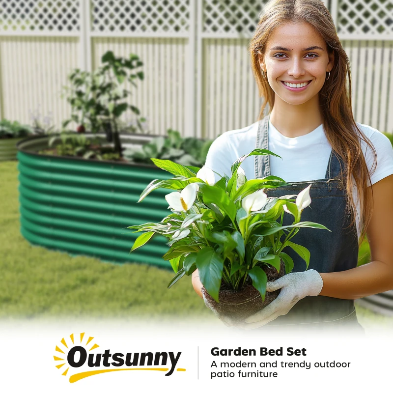 Outsunny 5 x 2.5 x 2 ft Galvanized Raised Garden Bed, Easy DIY Oval Planter Box with Safety Edging and Gloves, Dark Green