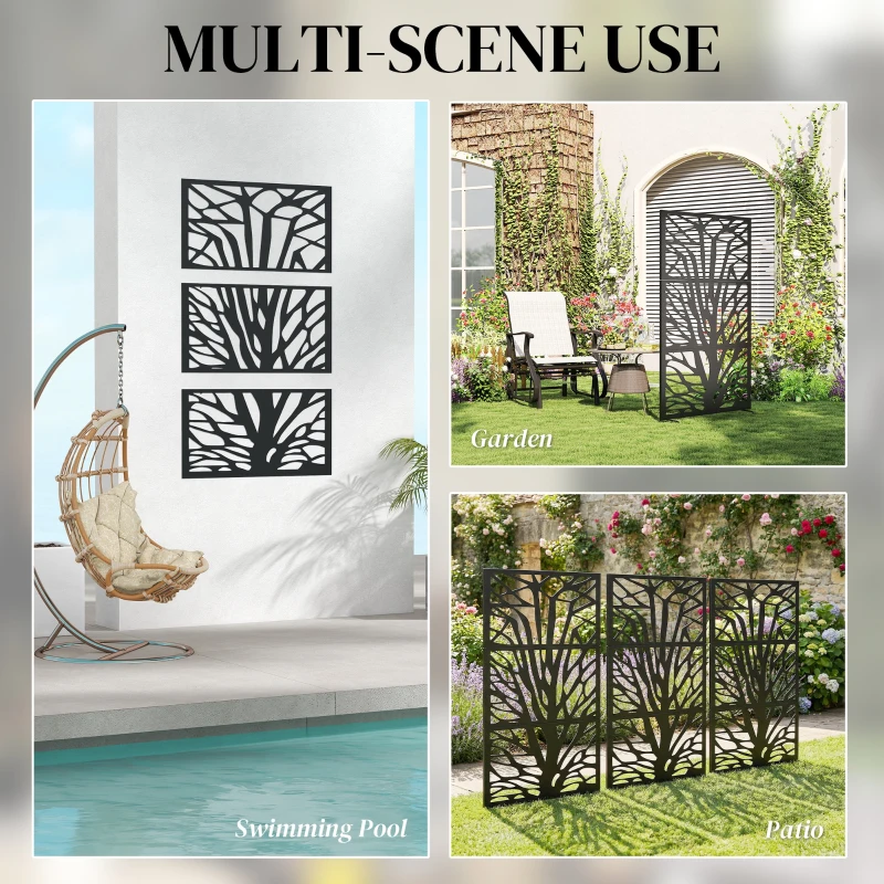 Outsunny Metal Outdoor Privacy Screen, 72" x 38" Freestanding Outdoor Divider, Black