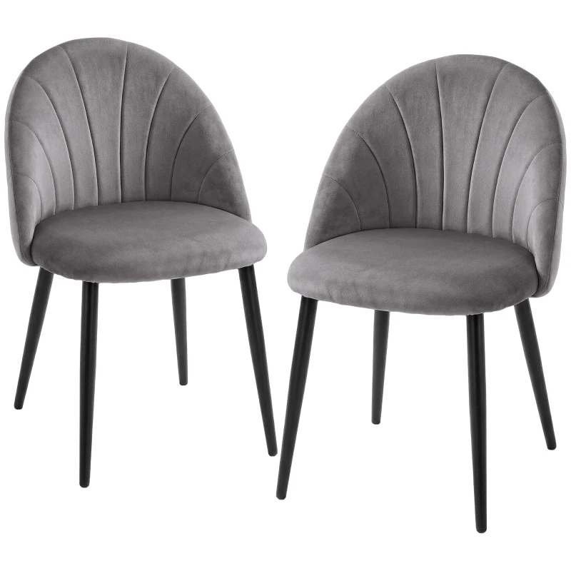 HOMCOM Armless Dining Chairs with Curved Backrest, Velvet-feel Accent Chairs for Kitchen, Living Room, Guest Room, Grey