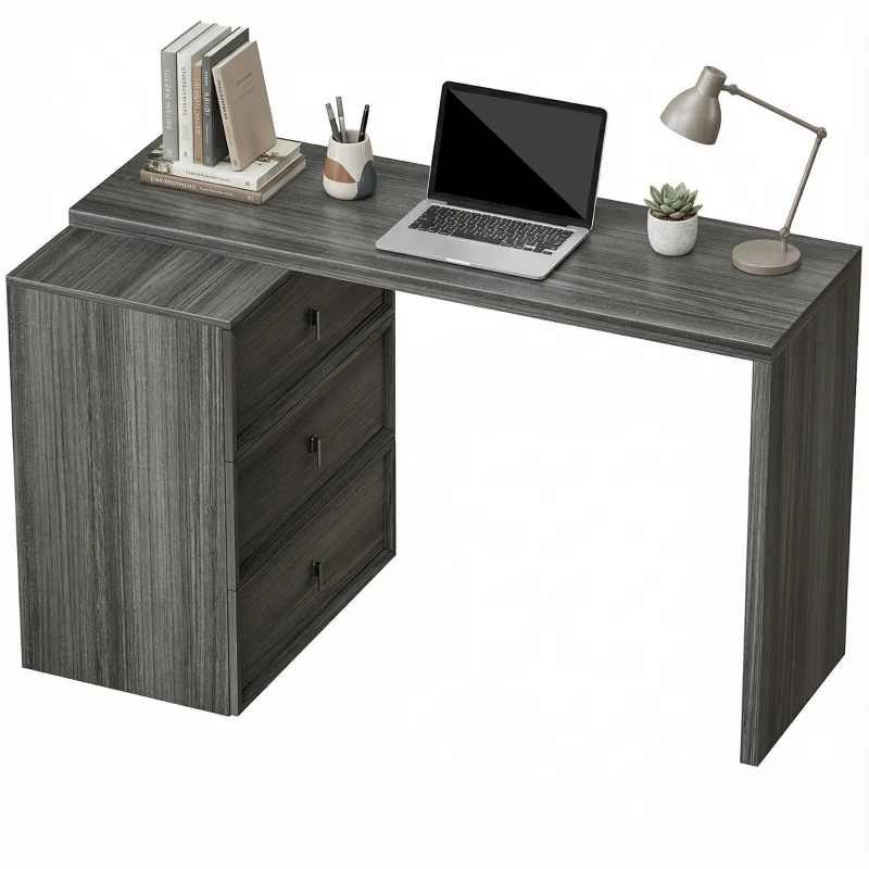 HOMCOM L Shaped Computer Desk Home Office Desk with 3 Drawers Black Wood Grain