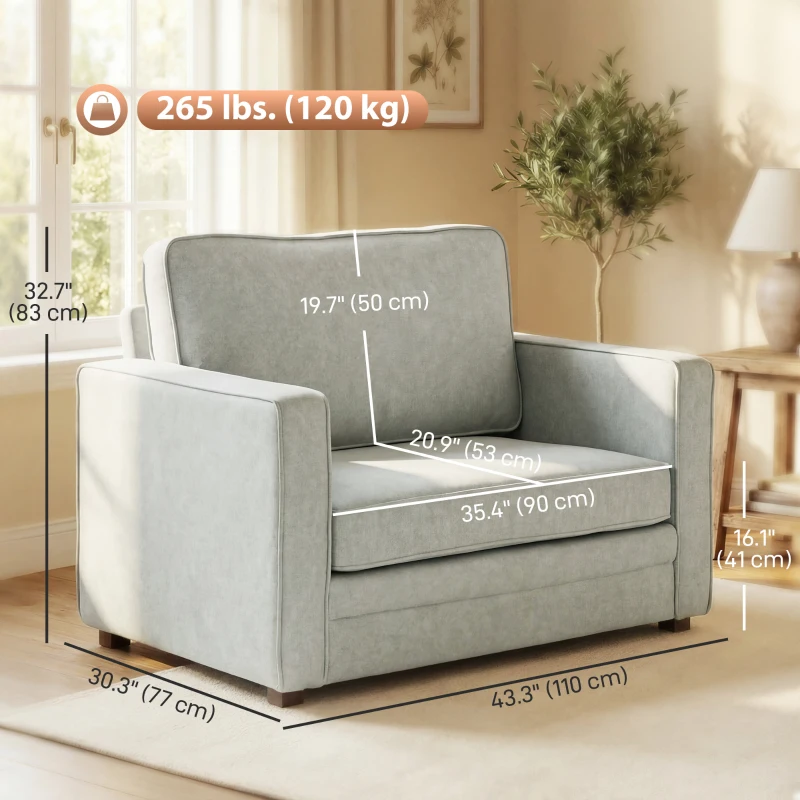 HOMCOM Accent Chair, Velvet-feel Fabric Armchair with Wide Seat, Spring Cushion, Solid Wood legs, Grey