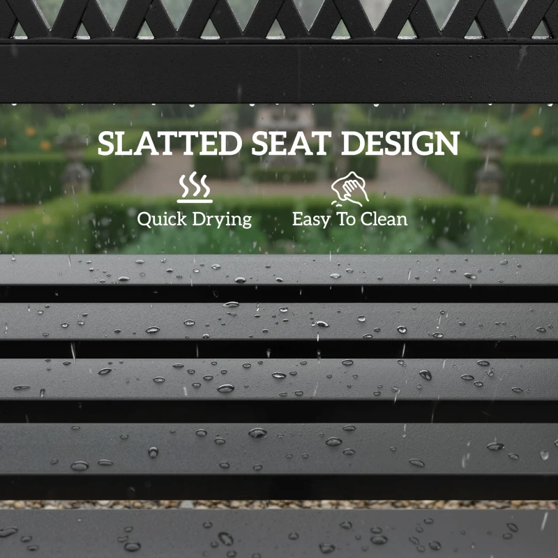 Outsunny Outdoor Bench with Floral Backrest 2 Seater Garden Bench with Armrests for Yard Park Balcony Black