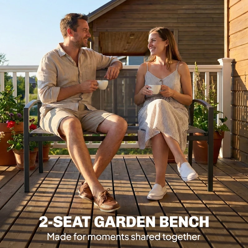 Outsunny Outdoor Garden Bench, 44 in Metal Patio Garden Park Bench with Breathable Mesh Fabric, 484 lb Load Capacity, Grey