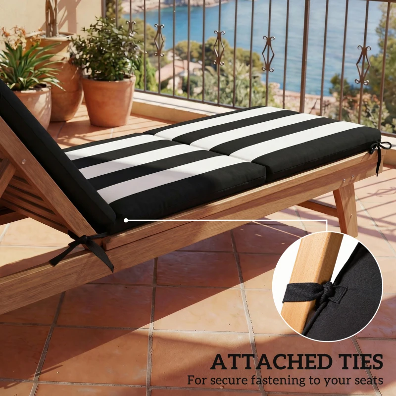 Outsunny Outdoor Chaise Lounge Cushions Set of 2 with 6 Ties, High-Density Foam, for Patio and Poolside, Black and White