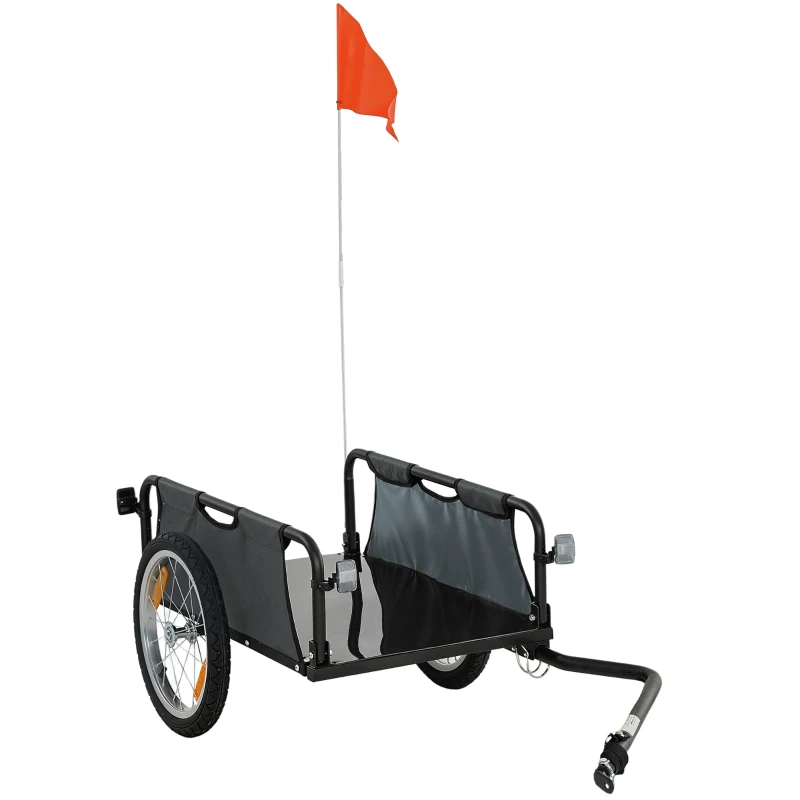 Soozier Bike Cargo Trailer, Bicycle Trailer Wagon Cart with Quick Release 16" Pneumatic Wheels, Aluminum Rims, Red Flag, Gray