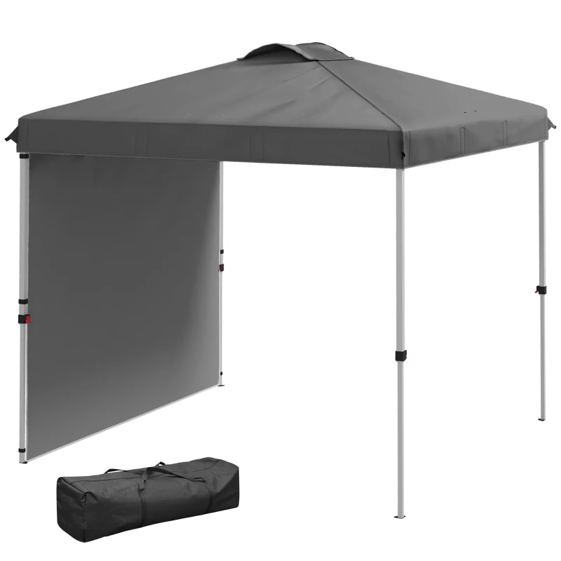 Outsunny 8 x 8 Pop Up Canopy with 1 Sidewall, Carry Bag and 4 Sand Bags, Height Adjustable Instant Sun Shelter, Dark Grey