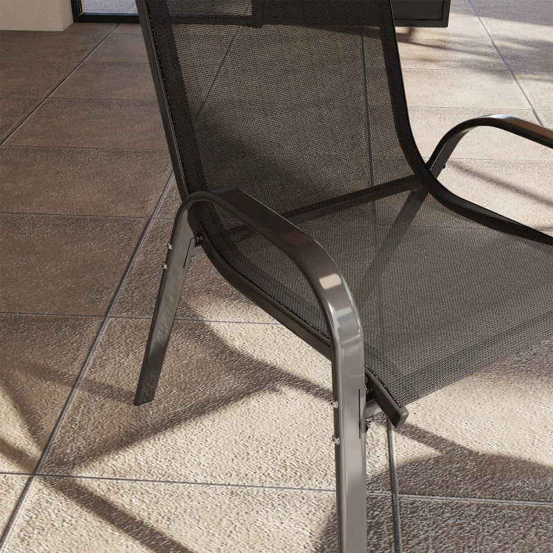 Outsunny Set of 4 Outdoor Dining Chairs, Stackable Lawn Chairs with High Back, Breathable Mesh Seat for Garden Porch, Black