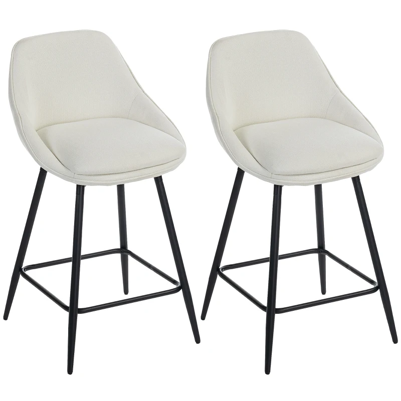 HOMCOM 26" Counter Height Barstools Set of 2, Upholstered Swivel Bar Stools with Backrests and Armrests, Cream White