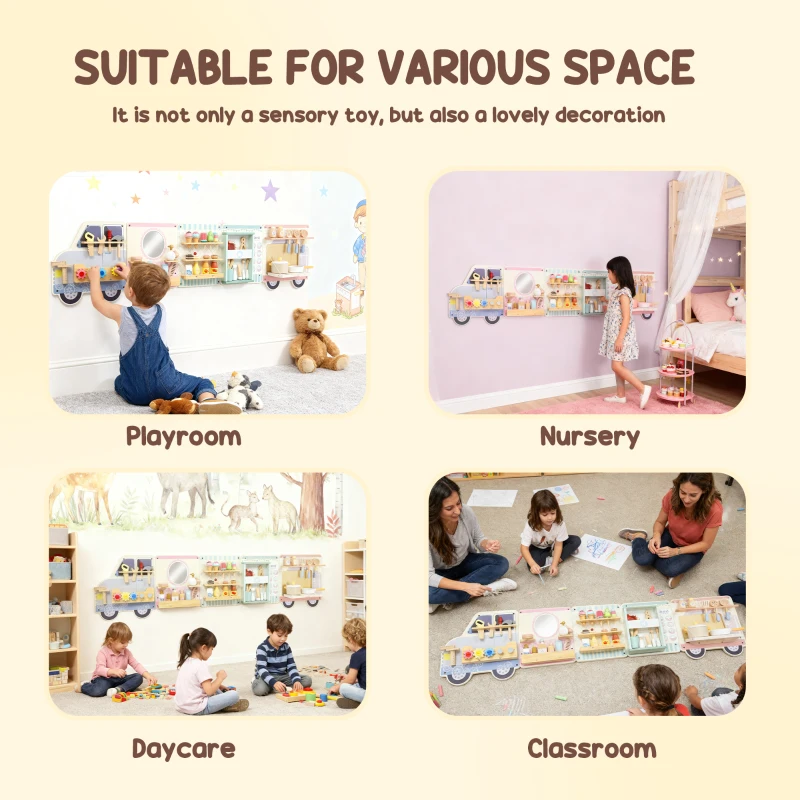 Qaba Wall Busy Board, 5 Activities Sensory Wall Toy for Playroom Nursery Classroom, for Kids 3+ Years