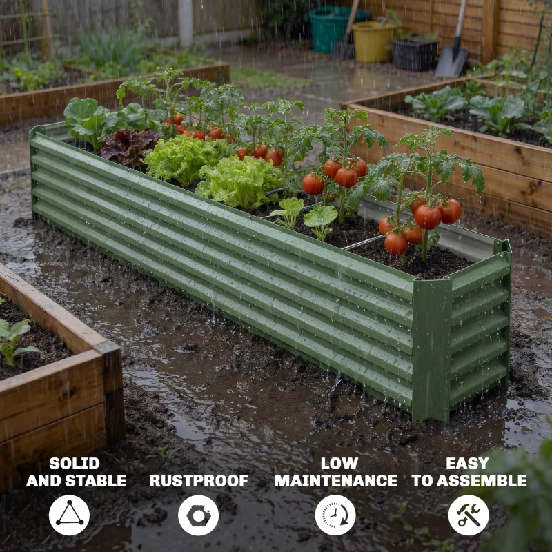 Outsunny 8 x 1.3 x 1.5ft Galvanized Raised Garden Bed, Reinforced Outdoor Planter Box with Open Bottom, Light Green