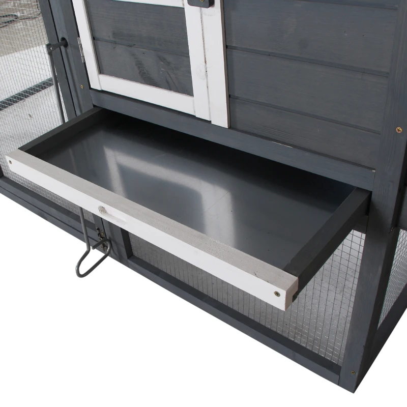 PawHut 84" Wooden Chicken Coop, Hen House Outdoor with Run Nesting Box, Asphalt Roof, Removable Tray, Ramp, Poultry Cage for 2-3 Chickens, Gray(m-10)