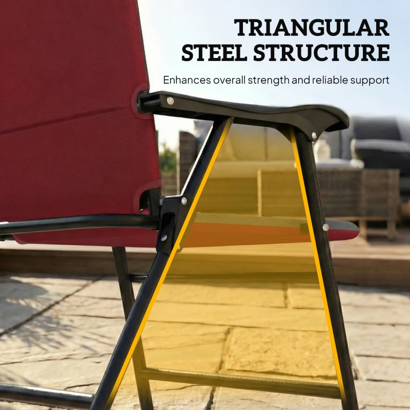 Outsunny Folding Patio Chairs Set of 2, Padded High Back Lawn Camping Chairs with Armrests, 600D Oxford Fabric, Red