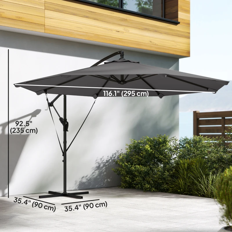 Outsunny 10FT Cantilever Patio Umbrella with 8 Ribs, Offset Patio Umbrella with Cover and Wind Ropes for Garden, Yard, Dark Grey