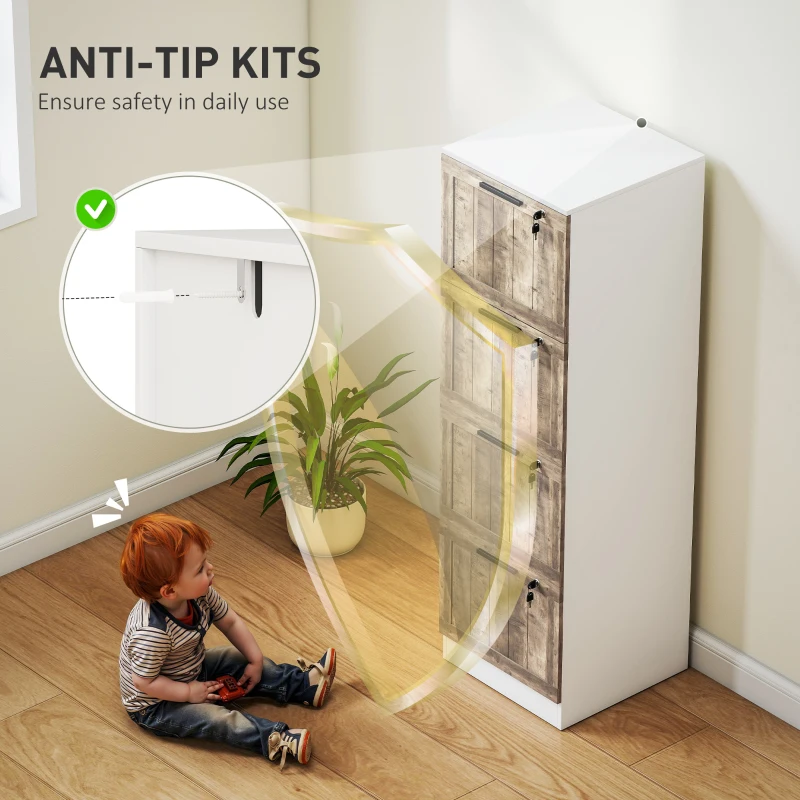 HOMCOM 4 Drawer Filing Cabinet, Farmhouse File Cabinet with Lock, Adjustable Hanging Rails for A4 Letter Size Files, White