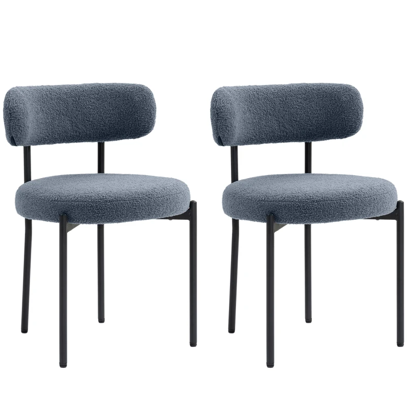 HOMCOM 2 Pieces Kitchen Chairs, Modern Dining Chairs w/ Berber Fleece Upholstery and Steel Legs for Living Room, Grey