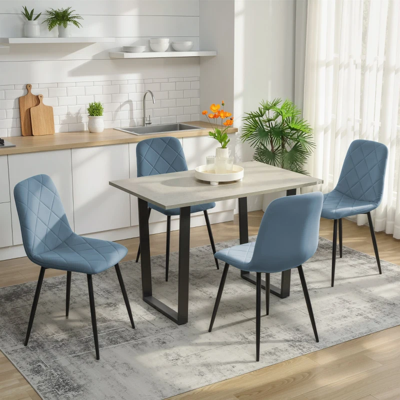 HOMCOM Dining Chairs Set of 4, Upholstered Dining Room Chairs with Steel Legs, Modern Kitchen Chair for Dining Room, Light Blue
