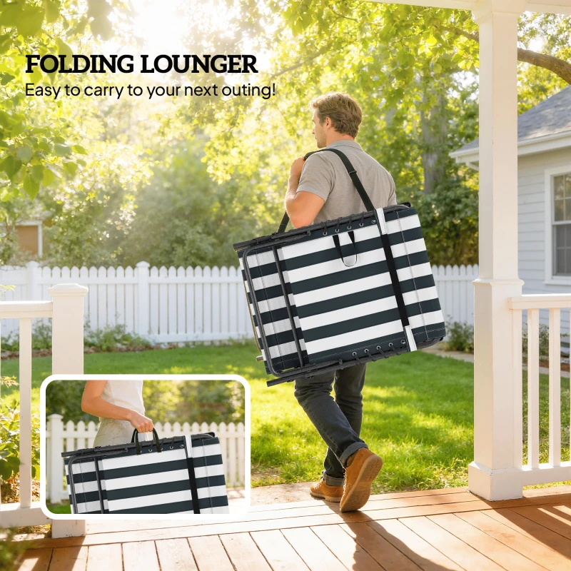 Outsunny Folding Outdoor Chaise Lounge Chair Tanning Chair with 5-Level Adjustable Back, Side Table, Pillow, Pocket, Blue White