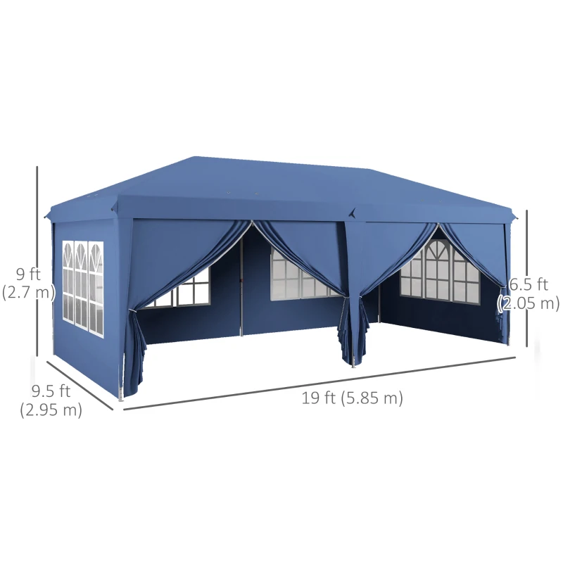 Outsunny 10' x 20' Pop Up Canopy Tent Outdoor Portable Easy Up Party Tent Garden Shade Shelter with Walls Carrying Bag, Blue