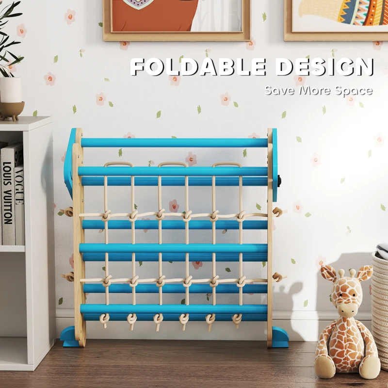 Qaba 8-in-1 Pikler Triangle Set, Foldable Wooden Climbing Toys with Arch, Ramp and Ladder for Ages 18-48 Mouths, Blue