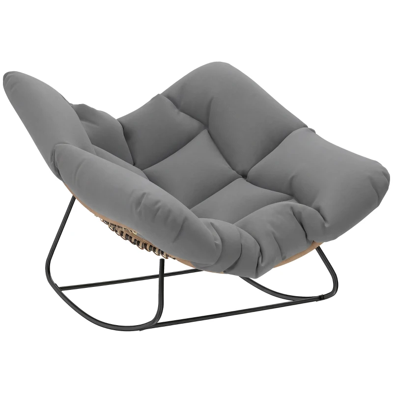 Outsunny Indoor Outdoor Papasan Rocking Chair, Oversized Rocking Egg Chair with Cushion for Garden, Patio, Grey