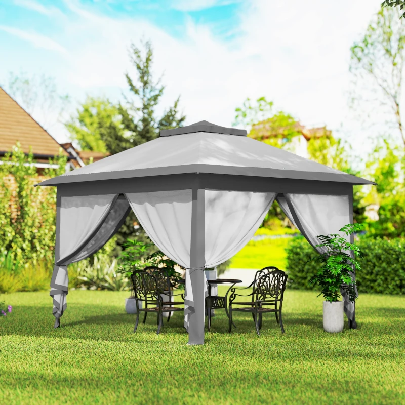 Outsunny 11' x 11' Pop Up Gazebo, Double Roof Foldable Height Adjustable Canopy Tent with Mesh Sidewalls, Carrying Bag, Grey