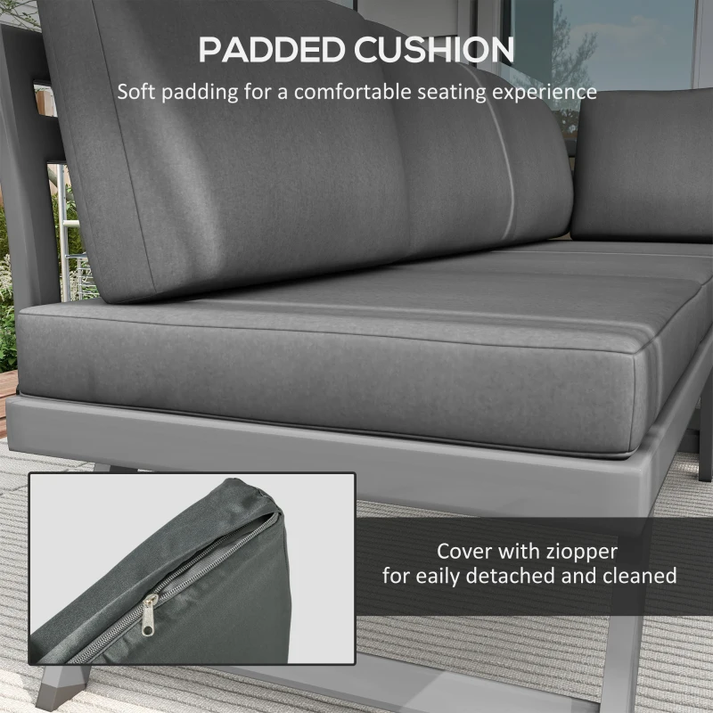 Outsunny Outdoor Corner Garden Set, Convertible 4-Piece Furniture with 2 Sofas, 1 Corner Chair, and 1 Coffee Table, Grey