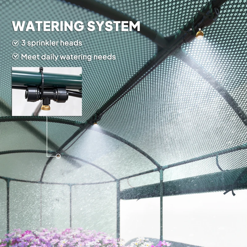 Outsunny 6' x 3' Galvanized Raised Garden Bed with Crop Cage Net Cover and Watering System, Outdoor Planter Box, Dark Grey