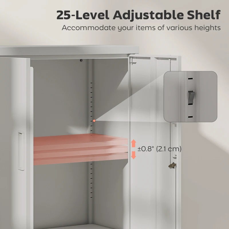 HOMCOM Lateral Filing Cabinet, Metal Storage Cabinet, Garage Cabinet with Double Locks, Adjustable Shelf and File Drawer, White
