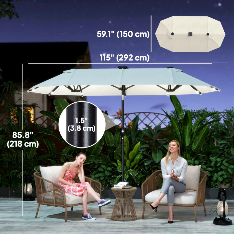Outsunny 10ft Double-Sided Patio Umbrella with 35 LED Lights, 12 ribs, Extra Large Outdoor Parasol with Twin Canopy, Beige