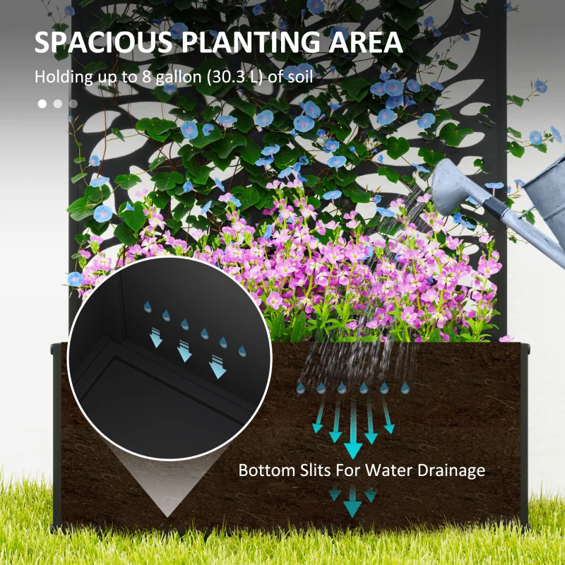 Outsunny Metal Raised Garden Bed with Privacy Panel, Freestanding or Wall Mounted Outdoor Planter Box for Garden, Patio