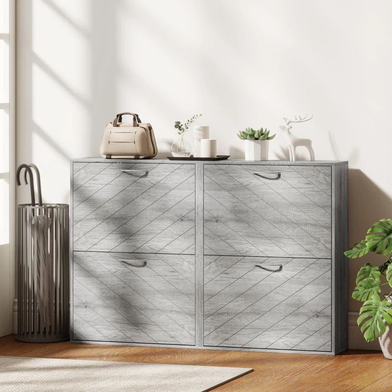 HOMCOM Shoe Storage Cabinet with 4 Flip Drawers, Narrow and Slim, 12-20 Pair of Shoes Organizer for Hallway, Entryway, Grey