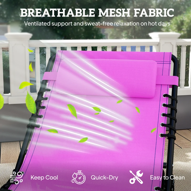 Outsunny Outdoor Folding Lounge Chair, 4-Level Adjustable Chaise Lounge with Headrest, Tanning Chair Beach Bed, Reclining Lounger Cot for Camping, Hiking, Backyard, Purple