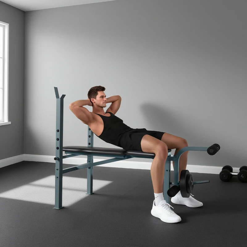 Soozier Incline Decline Weight Bench with Leg Extension and Barbell Rack, Adjustable Bench Press Weight Lifting Bench