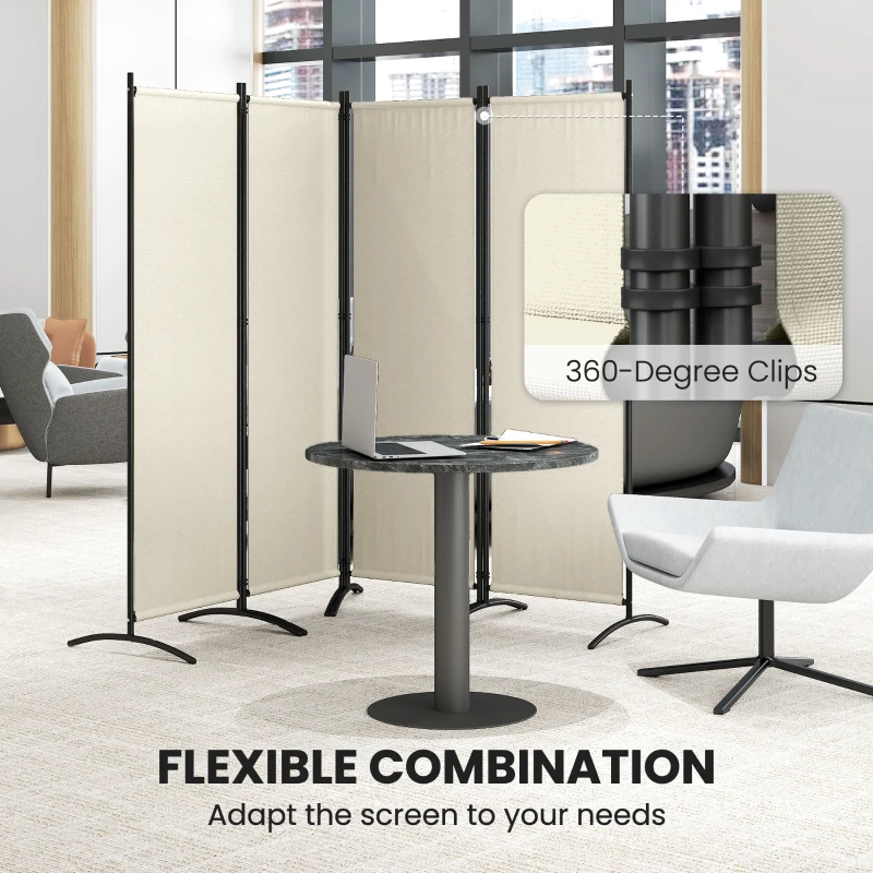 Outsunny Folding Room Divider, Privacy Screen for Home Office Bedroom, 5.6FT Tall, Cream White