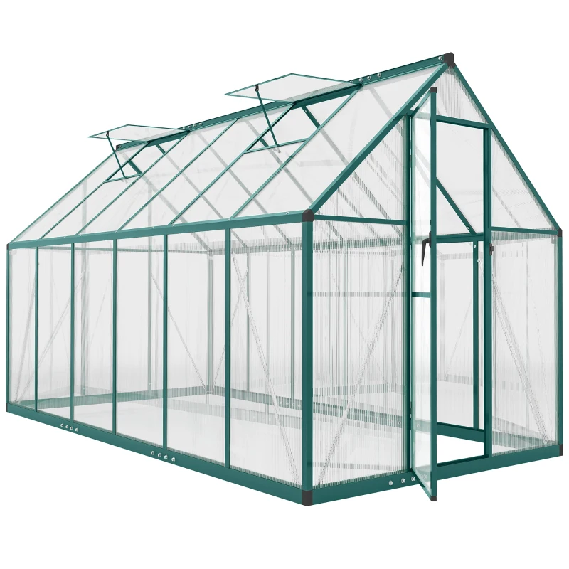 Outsunny Polycarbonate Greenhouse with Swing Door and Two Adjustable Roof Vents, Aluminum Walk-in Greenhouse, 11x6 ft, Dark Green