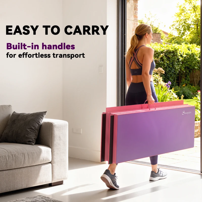 Soozier 4'x6'x2'' Folding Gymnastics Tumbling Mat, Exercise Mat  with Carrying Handles for Yoga, MMA, Martial Arts, Stretching, Core Workouts, Pink and Purple