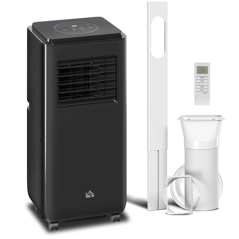 HOMCOM 10,000 BTU Moible Air Conditioner 440 Sq. Ft., Dehumidifier Fan Auto Sleep with 24H Timer On/Off, Window Kit, Black