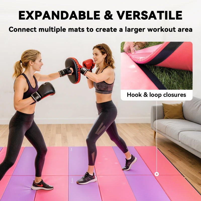 Soozier 4'x6'x2'' Folding Gymnastics Tumbling Mat, Exercise Mat  with Carrying Handles for Yoga, MMA, Martial Arts, Stretching, Core Workouts, Pink and Purple
