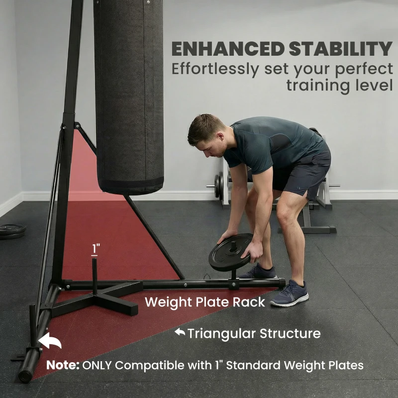 Soozier Punching Bag with Stand for Adults, 72.8"-90.9" Height Adjustable Freestanding Boxing Stand with Canvas Sandbag, Black