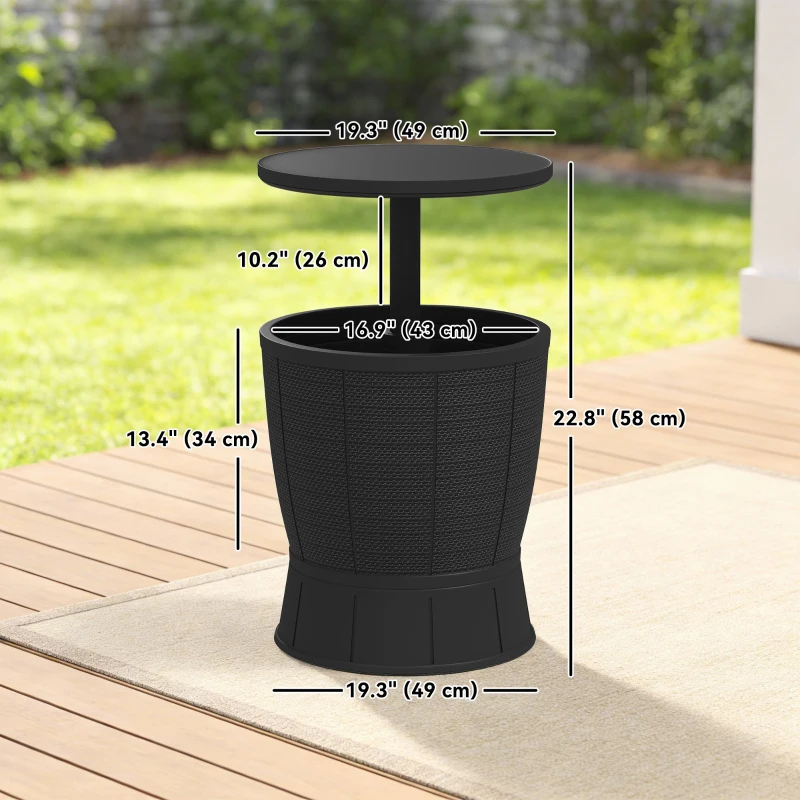 Outsunny 11 Gallon Patio Cooler Side Table, Outdoor Cooler Bar Table with Height Adjustable Top, Drainage Plug, Black