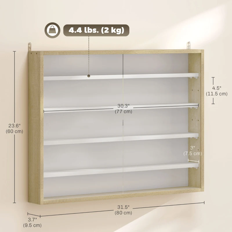 HOMCOM 5-Tier Display Cabinet, Shot Glass Display Case, Glass Curio Cabinet with 2 Glass Doors and 4 Adjustable Shelves, Oak