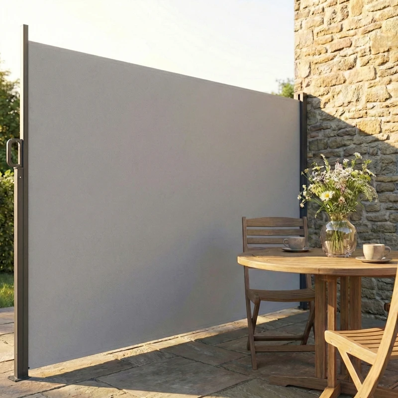Outsunny Retractable Side Awning, 165" x 73" Outdoor Privacy Screen, Water-Resistant, UV 50+, Light Grey
