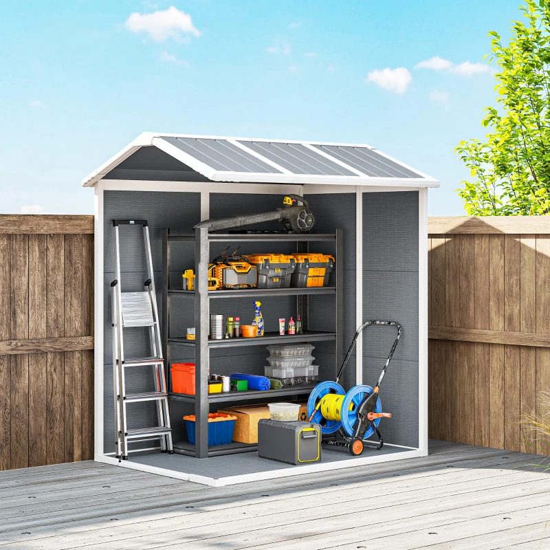 Outsunny 6' x 4' Outdoor Storage Shed, Plastic Shed with Floor, Window, Lockable Door and Vents for Outdoor Patio Storage, Gray