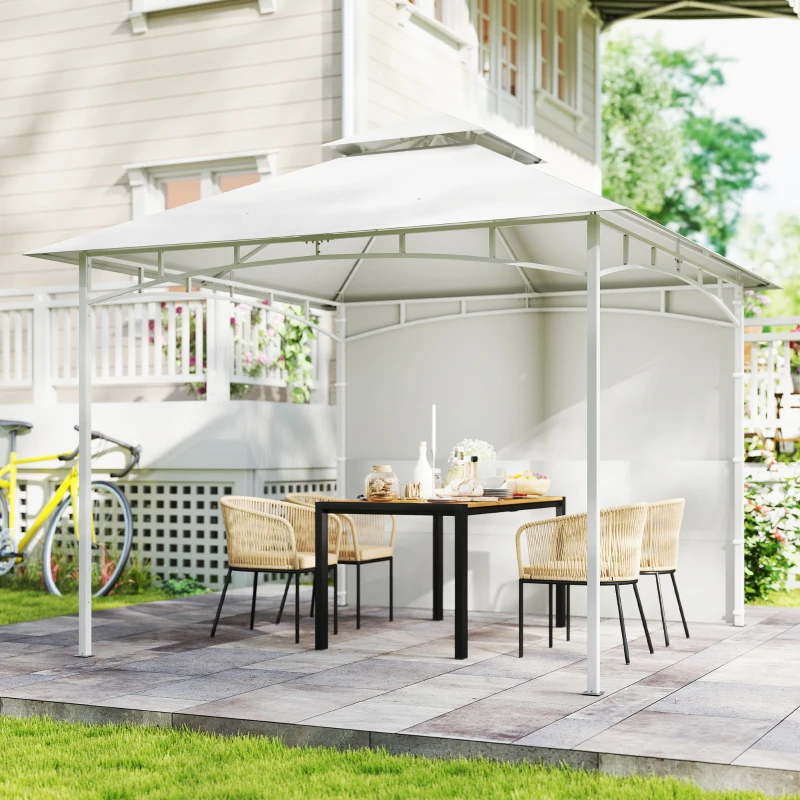 Outsunny 10' x 10' Patio Gazebo, Double Roof Outdoor Gazebo Canopy Shelter with Storage, Hook, Metal Frame, Cream White