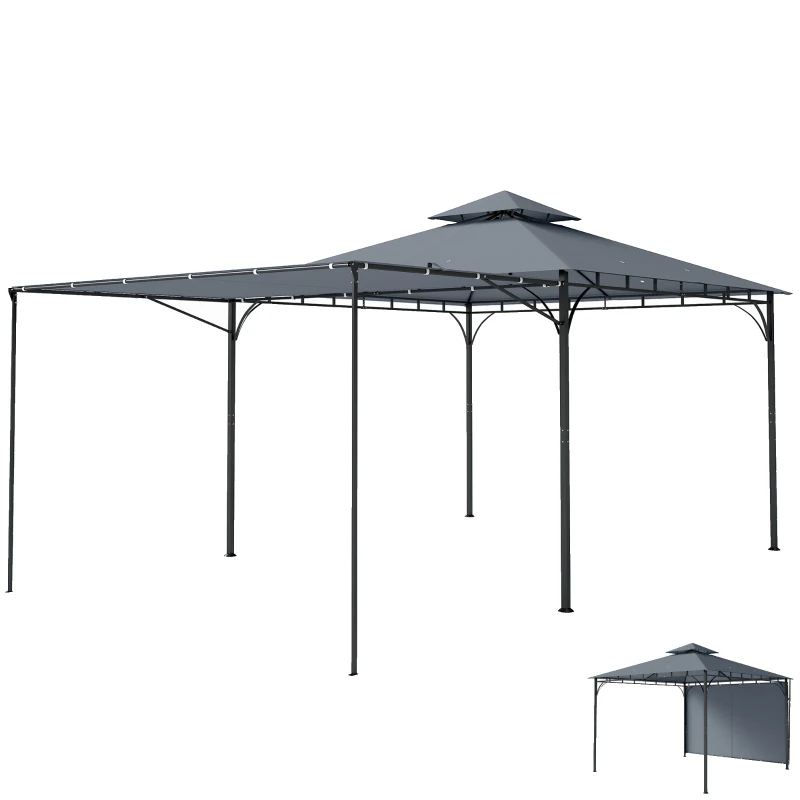 Outsunny Patio Gazebo with Double Roof Outdoor Gazebo Canopy with Extendable Shade 126" x126" Dark Grey