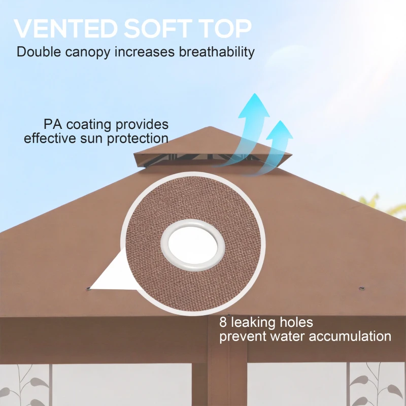 Outsunny 10'x10' Soft-top Steel Patio Gazebo Outdoor Sun Shelter with 2-Tier Polyester Roof, Curtain Sidewalls, Dark Brown